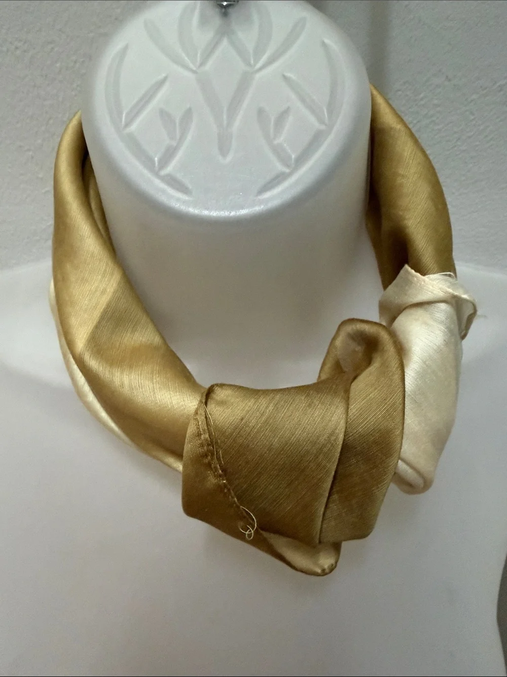 Vintage Ombré  Scarf Green Hue Metallic Look Silk Satin Neck Square 1980’s-1990’